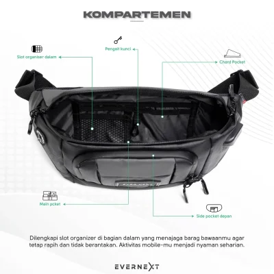 Evernext - Tas Selempang Pria Anti Air Waist Bag Curve Waterproof Tas Pinggang Pria Anti Air