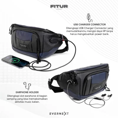 Evernext - Tas Selempang Pria Anti Air Waist Bag Curve Waterproof Tas Pinggang Pria Anti Air