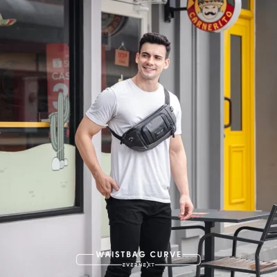 Evernext - Tas Selempang Pria Anti Air Waist Bag Curve Waterproof Tas Pinggang Pria Anti Air