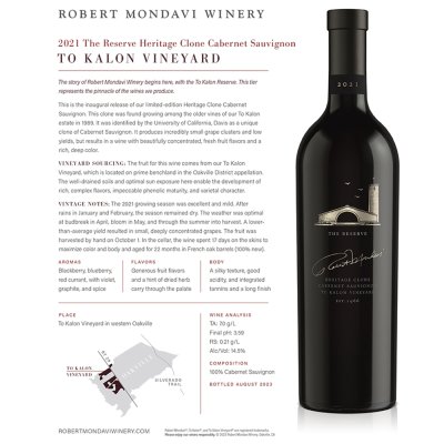 Robert Mondavi The Reserve Cabernet Sauvignon To Kalon Vineyard 2021