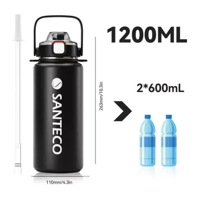 SANTECO Vacuum Insulated Large Capacity Water Bottle with Straw รุ่น Erie | กระบอกน้ำเก็บอุณหภูมิ ขนาด 1200 ML