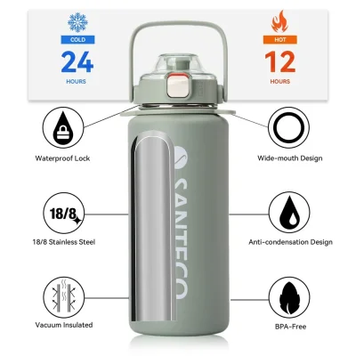 SANTECO Vacuum Insulated Large Capacity Water Bottle with Straw รุ่น Erie | กระบอกน้ำเก็บอุณหภูมิ ขนาด 1200 ML