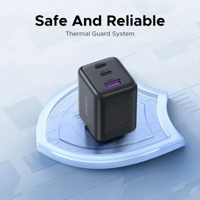 Adapter 3 Ports (1 USB + 2 Type-C) Charger UGREEN (30W,65573) Grey