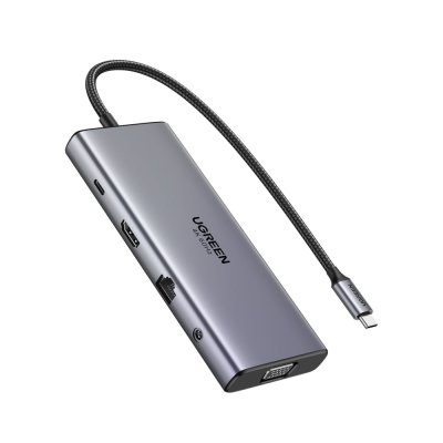 ยูเอสบีฮับ Ugreen 11-in-1 USB-Cx2 USB-C 3.2+USB-A 3.2+USB-A 3.0+HDMI(4K@60Hz)+VGA+RJ45 Gigabit (45520) Gray