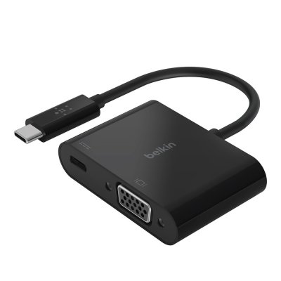 Belkin USB-C to VGA Adapter with Power Pass-Thru PD 60W for Video Output Projection – 15 cm. (AVC001btBK) – Black