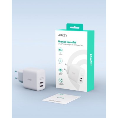 หัวชาร์จเร็ว AUKEY PA-B4T 45W Omnia II Series Dual Ports PA-B4T-White (ขากลม)