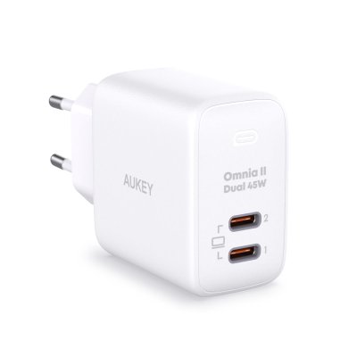 หัวชาร์จเร็ว AUKEY PA-B4T 45W Omnia II Series Dual Ports PA-B4T-White (ขากลม)