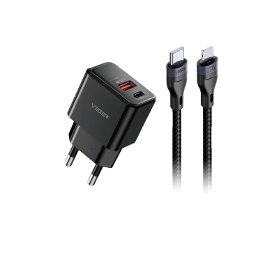 VEGER CHARGER SET TYPE-C TO LIGHTING  QUICK CHARGE3.0 / 27W  , WALL CHARGE 2 PORT 20W (VC-20W01(V-CL04)