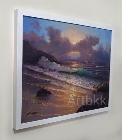 ภาพวาดทะเลรวมใส่กรอบสีขาว