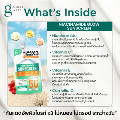 [6 ซอง/กล่อง] Glass Skin Niacinamide Glow Sunscreen - กันแดดซอง 3in1
