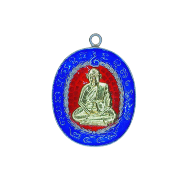 เหรียญหลวงพ่อแก้ว วัดพวงมาลัย ปี 2459 เนื้อนิกเกิลผสมลงยาหน้ากากทอง