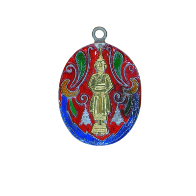 เหรียญหลวงพ่อวัดบ้านแหลม ปี 2460 เนื้อนิกเกิลผสมลงยาหน้ากากทอง