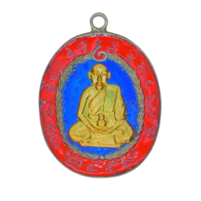 เหรียญหลวงพ่อแก้ว วัดพวงมาลัย ปี 2459 เนื้อนิกเกิลผสมลงยา หน้ากากทอง