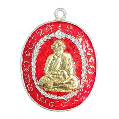 เหรียญหลวงพ่อแก้ว วัดพวงมาลัย ปี 2459 เนื้อนิกเกิลผสมลงยา หน้ากากทอง