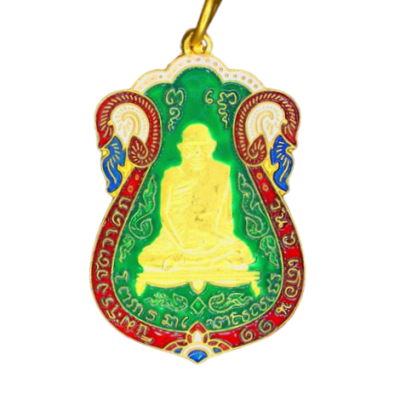 หลวงปู่เอี่ยมวัดหนัง หลังยันต์สี่ พิมพ์สามจุด ปี 2467 เนื้อทองแดงกะไหล่ทอง