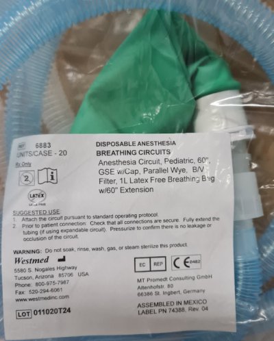 ชุดสายดมยาสลบแบบใช้ครั้งเดียว Anesthesia Breathing Circuit PED Westmed (W6883)