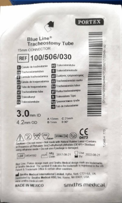 ท่อเจาะคอ Portex Blue Line Uncuffed Tracheostomy Tube สำหรับเด็ก (100/506)