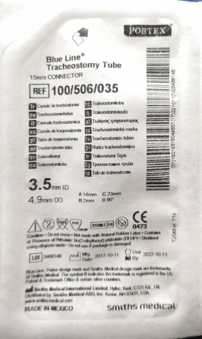 ท่อเจาะคอ Portex Blue Line Uncuffed Tracheostomy Tube สำหรับเด็ก (100/506)