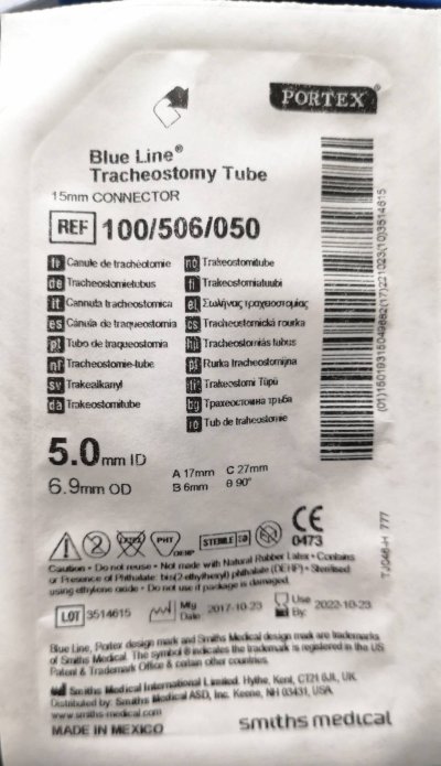 ท่อเจาะคอ Portex Blue Line Uncuffed Tracheostomy Tube สำหรับเด็ก (100/506)