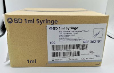 BD syringe 1 mL ติดหัวเข็ม Needle 27G x 0.5นิ้ว (ถอดได้) (302101) ยกกล่อง 100 ชิ้น