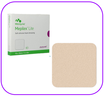Mepilex Lite 10x10 cm (รุ่นบาง) แผ่นโฟมปิดแผลชนิดมีซิลิโคน (1 แผ่น)