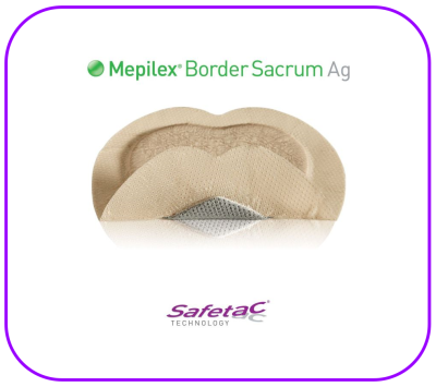 Mepilex Border Sacrum Ag 18x18 cm (1 แผ่น) แผ่นโฟมปิดแผลชนิดนิ่ม มียาฆ่าเชื้อ ก้นกก