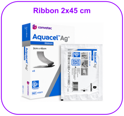 Aquacel Ag+ 2x45 cm สำหรับแผลโพรง (413571) (1 แผ่น)