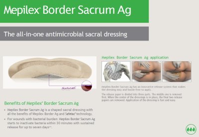Mepilex Border Sacrum Ag 18x18 cm (1 แผ่น) แผ่นโฟมปิดแผลชนิดนิ่ม มียาฆ่าเชื้อ ก้นกก