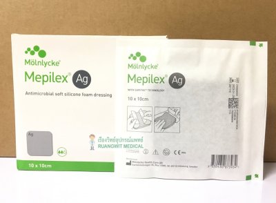 Mepilex Ag 10x10 cm แผ่นโฟมซิลิโคนปิดแผลชนิดต้านจุลชีพ (1 แผ่น)