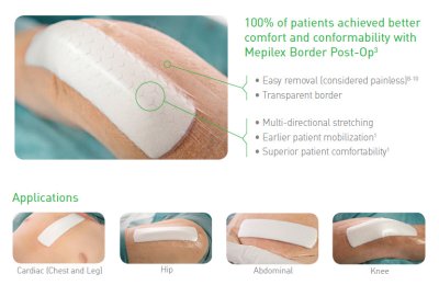 (exp 08-2026) Mepilex Border Post-Op 9x10 cm (แผ่นซับ 5x6cm) (1 แผ่น)