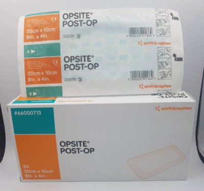 Opsite Post-OP 20x10 cm  แผ่นเทปใสปิดแผลกันน้ำพร้อมแผ่นซับ (1 แผ่น)