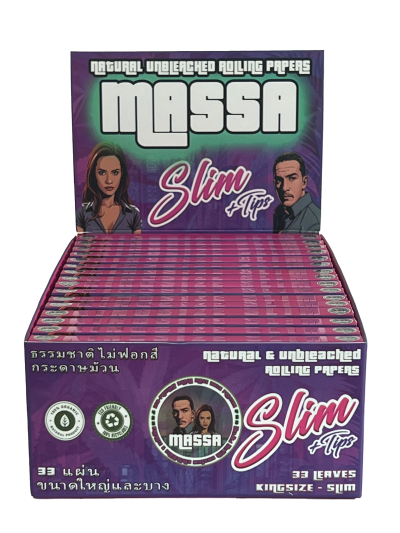 MASSA Slim +Tips - กระดาษมวนบุหรี่แบบไม่ฟอกสี (5 กล่อง - 160 แพ็ค) ส่งฟรี