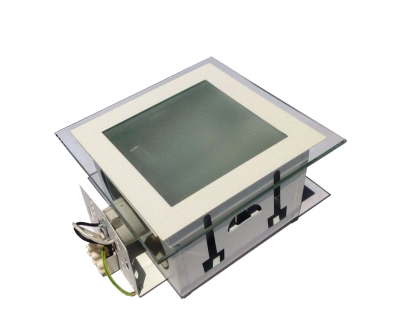 โคมดาวน์ไลท์สี่เหลี่ยมขอบขาว มีกระจกใสครอบ 162 MM. x 162 MM. x 85 MM.