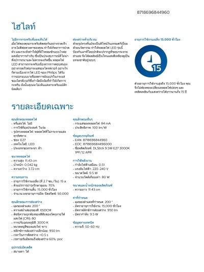 Philips หลอดไฟฟิลิปส์ LED Stick ทรงแท่ง E27 9.5W 6500K/3000K