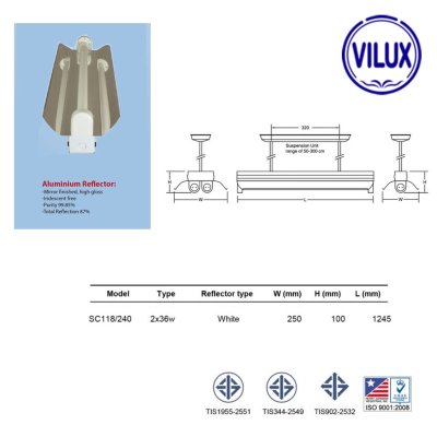 โคมโรงงานปีกสะท้อนแสง 2x36W VILUX