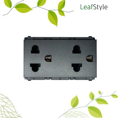 เต้ารับคู่แบบมีสายดิน และม่านนิรภัย ฟิลิปส์ สีดำ รุ่นลีฟ LeafStyle Duplex 2P+E US-EU Socket PHILIPS
