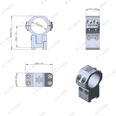 X-ACCU ขากล้องปรับระดับ วง 25.4mm ราง 11mm. Dovetail