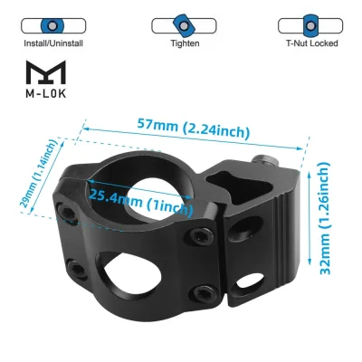 แคลมป์ยึดไฟฉาย M-LOK ขนาดท่อ 1 นิ้ว (25.4mm) ขาจับไฟฉายเฉียงสำหรับระบบ M-LOK