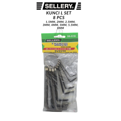 Sellery Kunci L Pendek Set 8 Pcs - Hex Key Chrome Vanadium