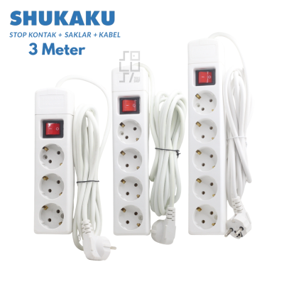 SHUKAKU Stop Kontak + Saklar + Kabel 3 Meter 3,4,5 Lubang