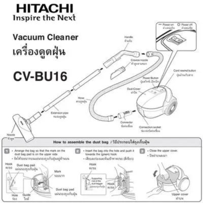 HITACHI เครื่องดูดฝุ่นขนาด 1,600 วัตต์ แบบถุงผ้า CV-BU16 BL สีฟ้า