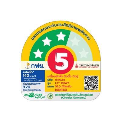 เครื่องซักผ้า 2 ถัง HITACHI LTT 10JWT MRG 10 กก. สีเทา