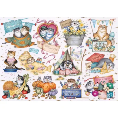 Ravensburger 1000 Piece Jigsaw Puzzle - Crazy Cats: Cat's Calendar จิ๊กซอว์ 1000 ชิ้น