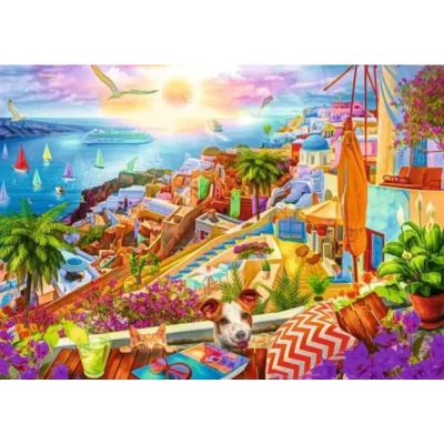 TREFL 1000 PP Piece Jigsaw Puzzle - Tea Time: Visit Santorini, Greece จิ๊กซอว์ 1000 ชิ้น