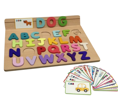 กระดานฉลุตัวอักษรเคลื่อนที่ A-Z กับบัตรภาพ
