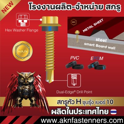 H10 สกรูหัวหกเหลี่ยม (H) ปลายสว่าน