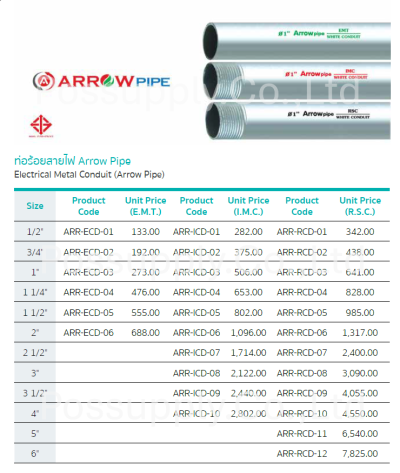 CONDUIT: ARROW PIPE  ท่อเหล็กบาง EMT 1/2" (4หุน)