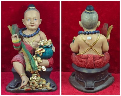 กุมารทองหลวงปู่แก้ว วัดสะพานไม้แก่น (ทองเหลืององค์ใหญ่สูงราวๆ12นิ้ว) อุดมวลสารตะกรุด 9 ดอก หายากมาก