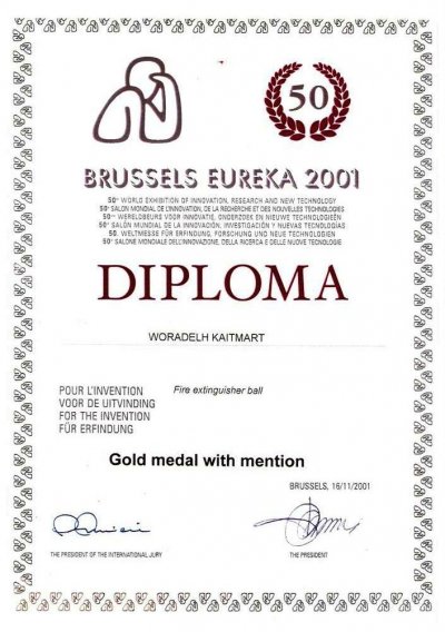 The Gold Medal with Mention from Eureka Organization, Brussels Belgium, 2001-2022