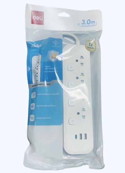 รางปลั๊กไฟเดลี่#T477-4ช่อง4สวิทซ์2USB+1TypeCยาว3เมตร